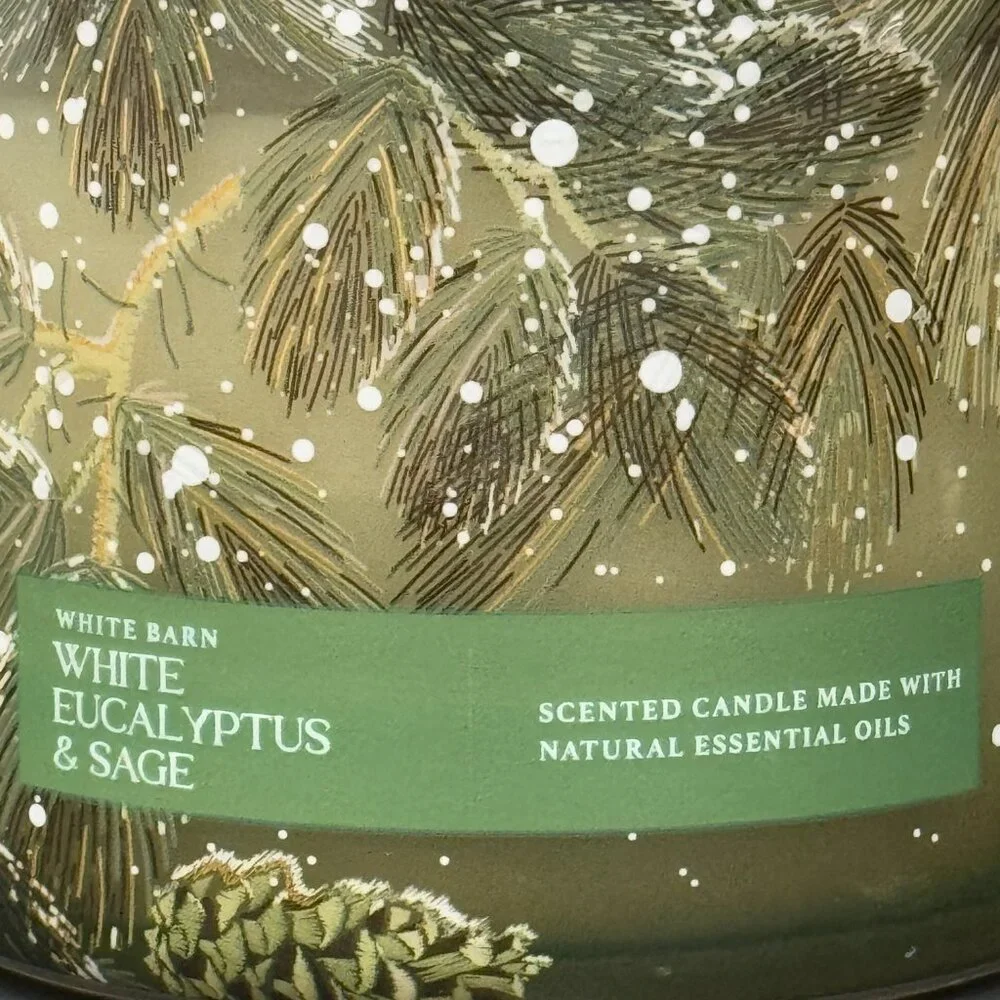 BBW White Eucalyptus & Sage White Barn Bath & Body Works 3 Wick Candle - Picture 3 of 10